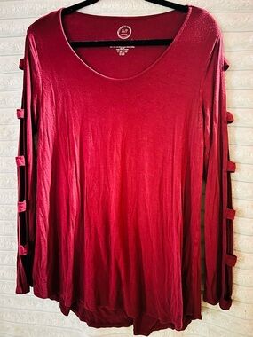 Maurices Burgundy Long-Sleeve Slit Ribbon Sleeve Top